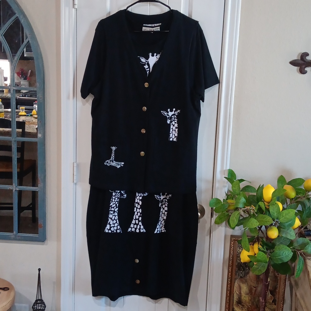 Just Be Black 2 PC Dress & Long Line Vest with Giraffe Accents